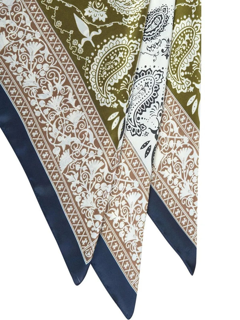 Foulard femme aspect soie viscose, carré 90x90, motif cachemire multicolore, accessoire cheveux, écharpe fine légère, style chic printemps été, cadeau original modèle Clémence - Écharpe - Cachemire