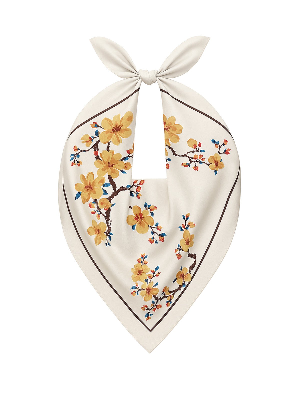 Foulard femme carré 90x90, imprimé floral jaune bleu, imitation satin soyeux, foulard de tête ou cou, accessoire chic printemps été, modèle Délima - Écharpe - Multicolore