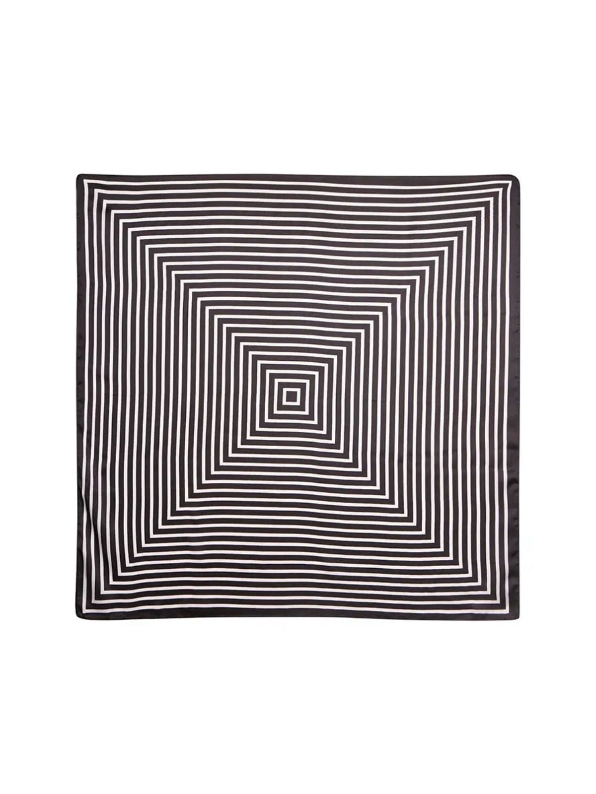 Foulard femme carré, soie mélangée légère, imprimé graphique noir et blanc, accessoire tête ou cou, idéal printemps été, idée cadeau femme, style moderne chic, modèle Musa - Écharpe - Noir
