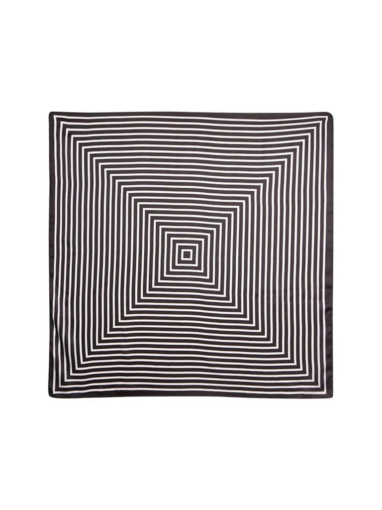 Foulard femme carré, soie mélangée légère, imprimé graphique noir et blanc, accessoire tête ou cou, idéal printemps été, idée cadeau femme, style moderne chic, modèle Musa - Écharpe - Noir