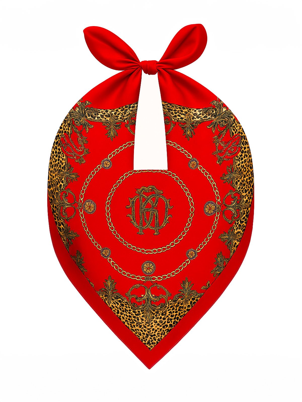 Foulard léopard rouge, carré soyeux 90x90, foulard imprimé chaînes, accessoire mode femme, foulard cheveux ou cou, modèle Oline - Écharpe - Rouge