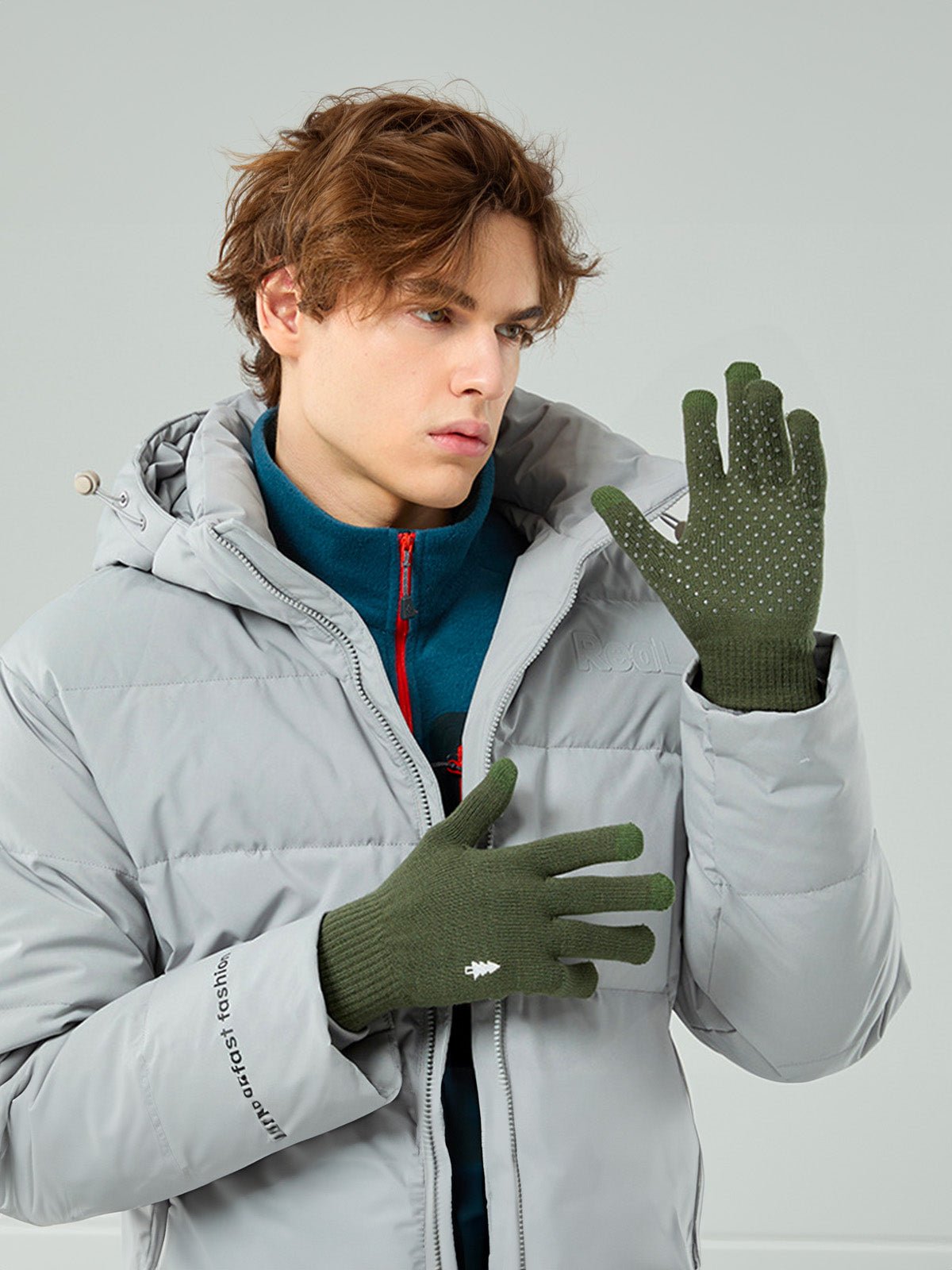 Gant hiver tactile, protection thermique main, accessoires ski antidérapants, doublure chaude, broderie discrète, modèle Loki - Gants - Vert