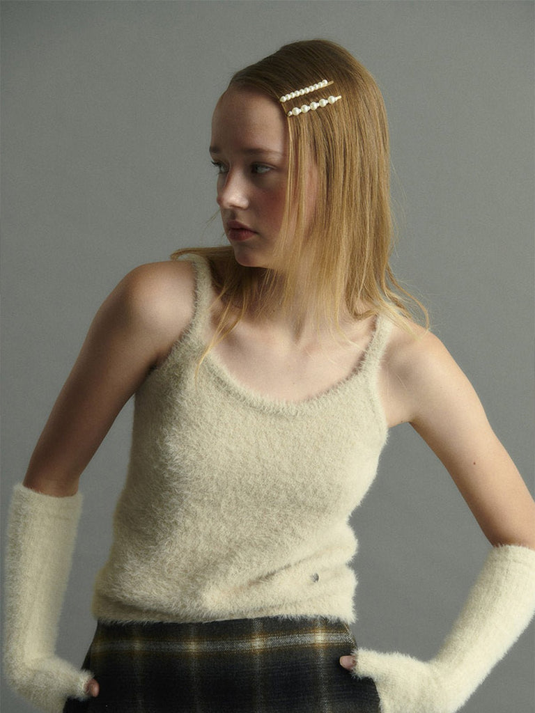 Gant long hiver femme, fausse fourrure doux, gant sans doigts peluche, gant violet crème noir, gant mode hiver chaud, modèle Likta - Écharpe - Blanc