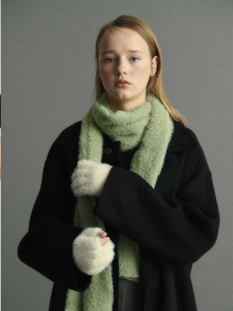 Gant long hiver femme, fausse fourrure doux, gant sans doigts peluche, gant violet crème noir, gant mode hiver chaud, modèle Likta - Écharpe - Blanc