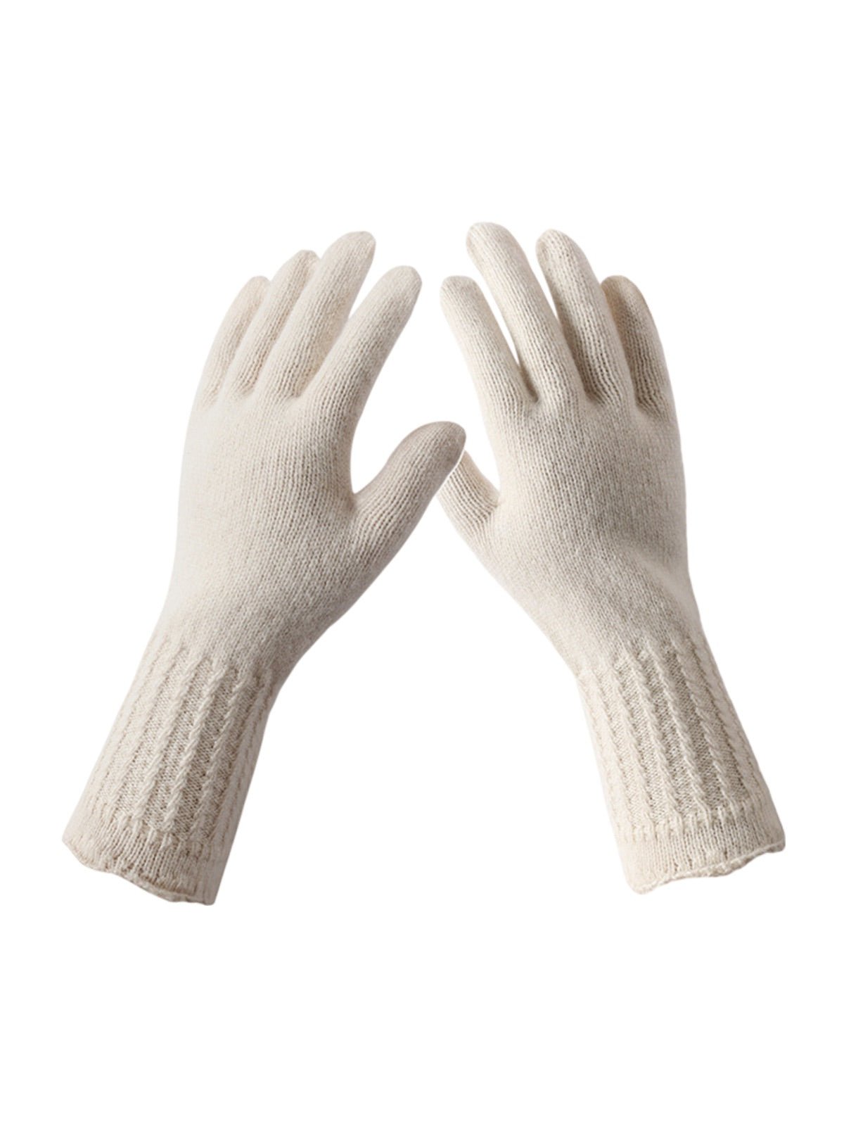 Gants chauds en laine pour l’hiver, modèle tactile unisexe à poignet long côtelé, tricot doux et confortable, modèle Doria - Gants - Blanc
