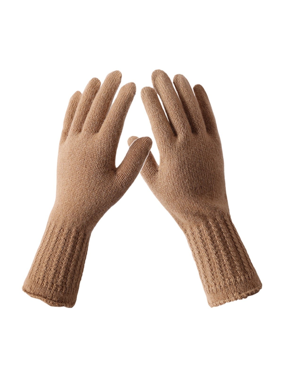 Gants chauds en laine pour l’hiver, modèle tactile unisexe à poignet long côtelé, tricot doux et confortable, modèle Doria - Gants - Camel