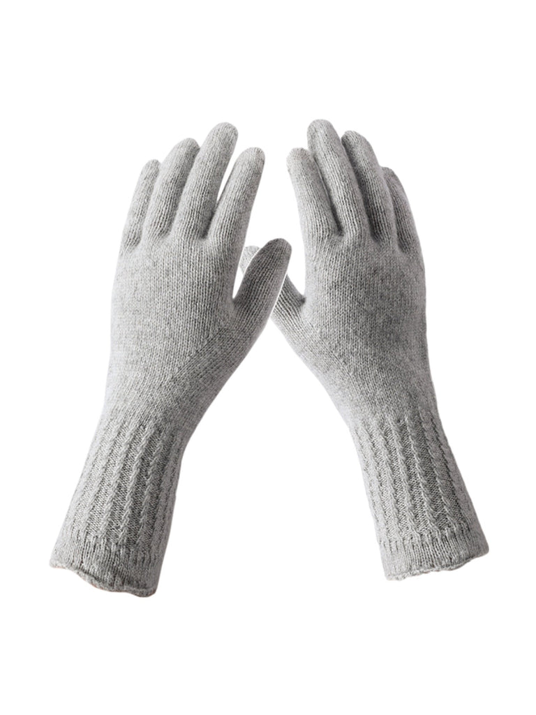 Gants chauds en laine pour l’hiver, modèle tactile unisexe à poignet long côtelé, tricot doux et confortable, modèle Doria - Gants - Gris