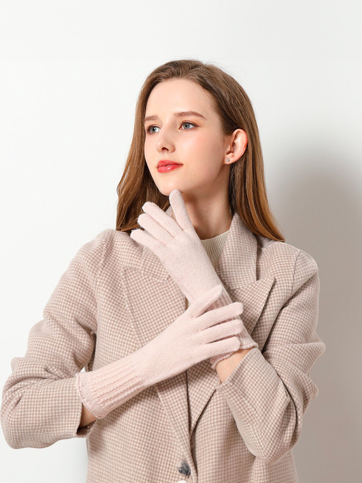 Gants chauds en laine pour l’hiver, modèle tactile unisexe à poignet long côtelé, tricot doux et confortable, modèle Doria - Gants - Beige