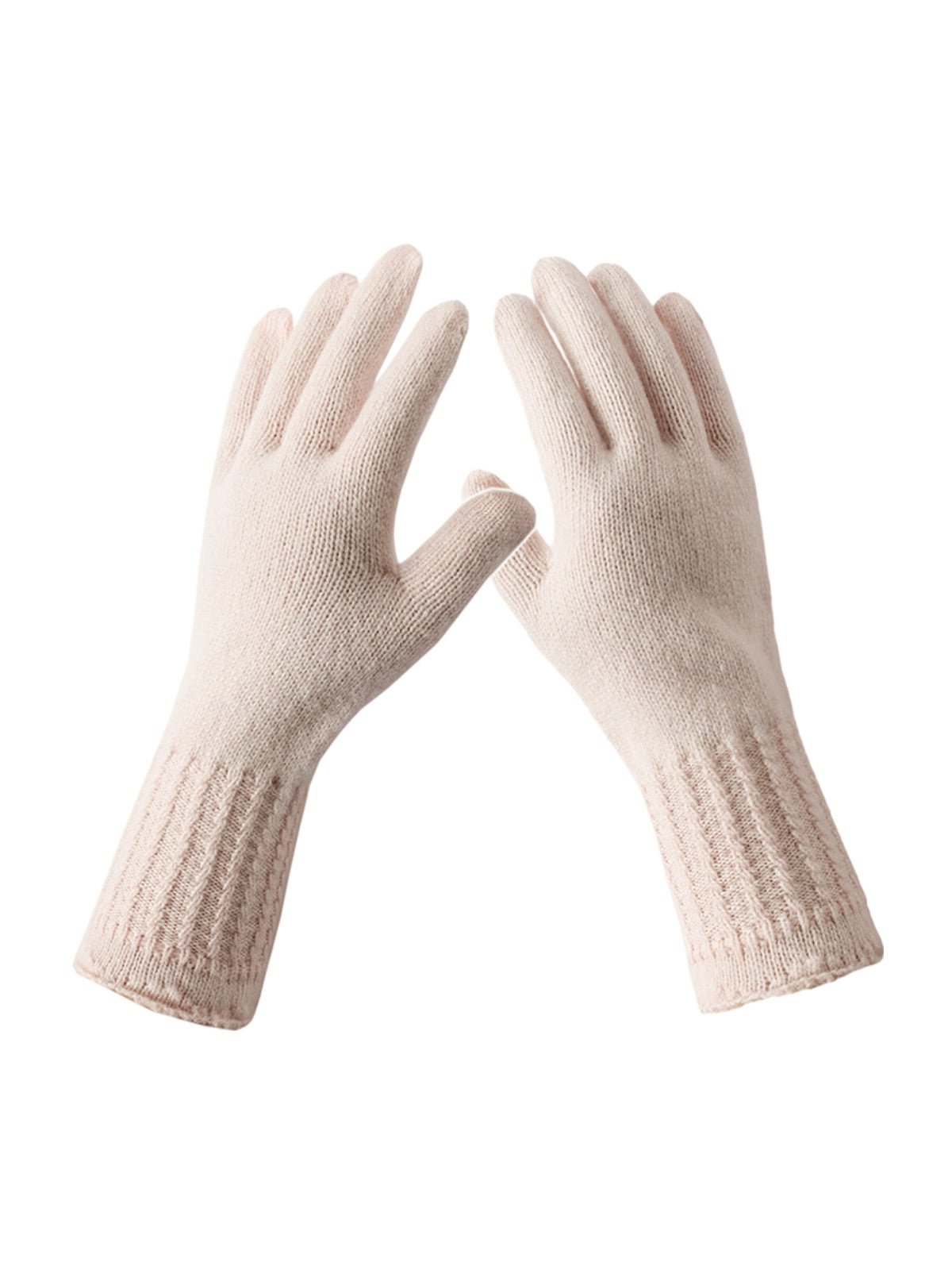 Gants chauds en laine pour l’hiver, modèle tactile unisexe à poignet long côtelé, tricot doux et confortable, modèle Doria - Gants - Beige