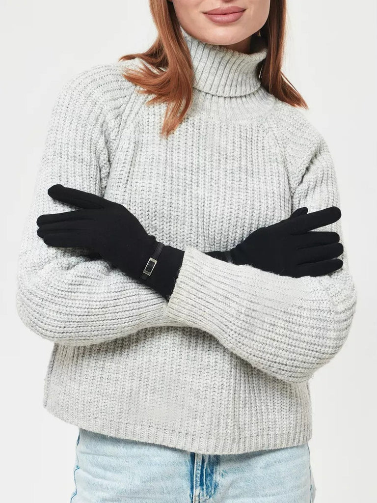Gants d’hiver femme en suédine doublés polaire, toucher tactile, chauds et confortables, poignet en fausse fourrure, style minimal chic, parfaits pour le froid, modèle Zadolie - Écharpe - Noir