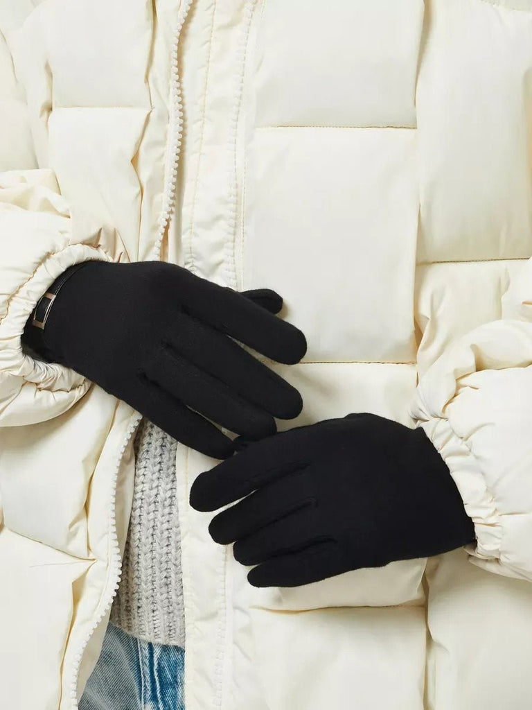 Gants d’hiver femme en suédine doublés polaire, toucher tactile, chauds et confortables, poignet en fausse fourrure, style minimal chic, parfaits pour le froid, modèle Zadolie - Écharpe - Noir
