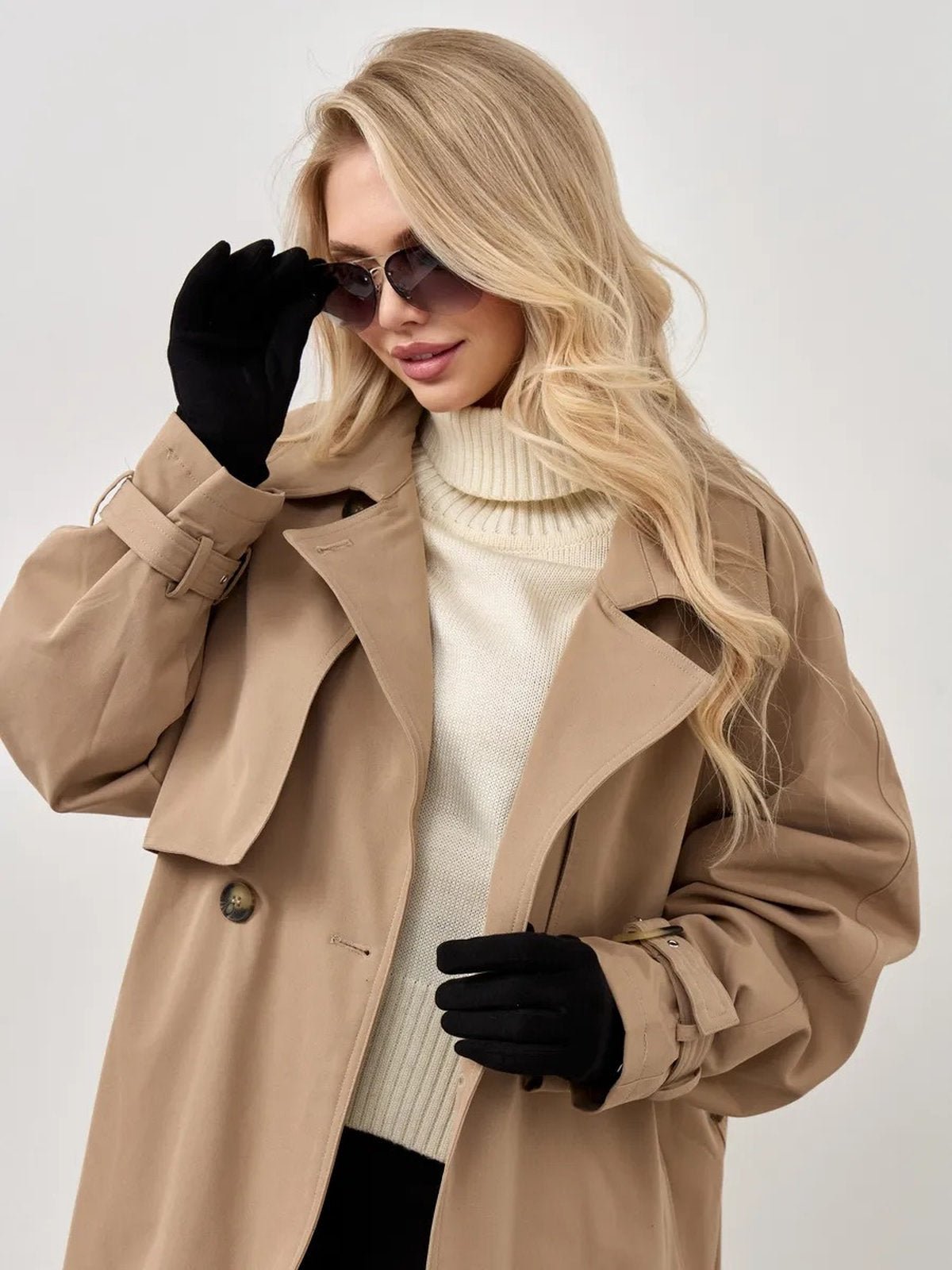 Gants d’hiver femme en suédine doublés polaire, toucher tactile, chauds et confortables, poignet en fausse fourrure, style minimal chic, parfaits pour le froid, modèle Zadolie - Écharpe - Noir