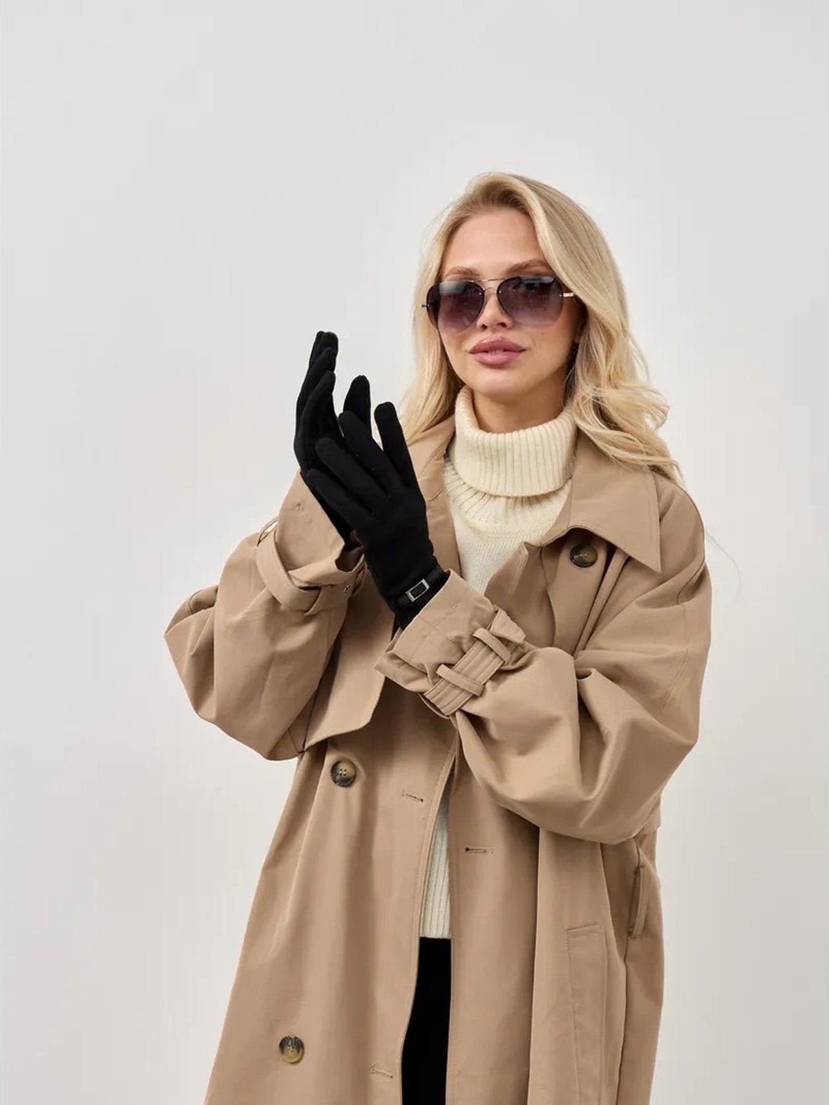 Gants d’hiver femme en suédine doublés polaire, toucher tactile, chauds et confortables, poignet en fausse fourrure, style minimal chic, parfaits pour le froid, modèle Zadolie - Écharpe - Noir