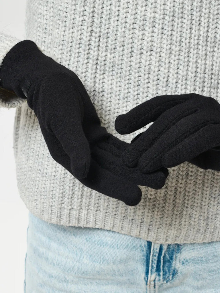 Gants d’hiver femme en suédine doublés polaire, toucher tactile, chauds et confortables, poignet en fausse fourrure, style minimal chic, parfaits pour le froid, modèle Zadolie - Écharpe - Noir