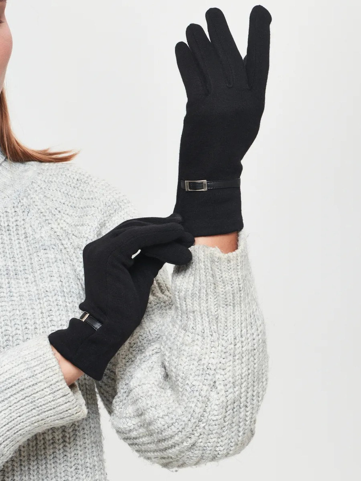 Gants d’hiver femme en suédine doublés polaire, toucher tactile, chauds et confortables, poignet en fausse fourrure, style minimal chic, parfaits pour le froid, modèle Zadolie - Écharpe - Noir