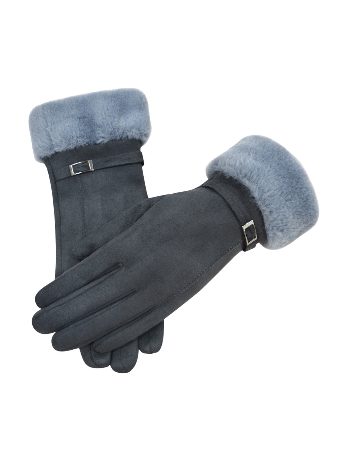 Gants d’hiver femme en suédine doublés polaire, toucher tactile, chauds et confortables, poignet en fausse fourrure, style minimal chic, parfaits pour le froid, modèle Zadolie - Écharpe - Gris