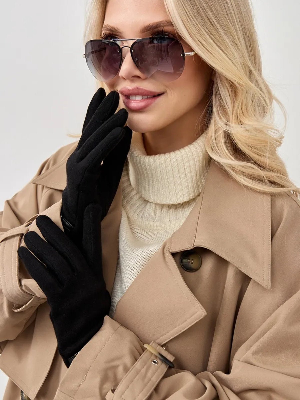 Gants d’hiver femme en suédine doublés polaire, toucher tactile, chauds et confortables, poignet en fausse fourrure, style minimal chic, parfaits pour le froid, modèle Zadolie - Écharpe - Noir