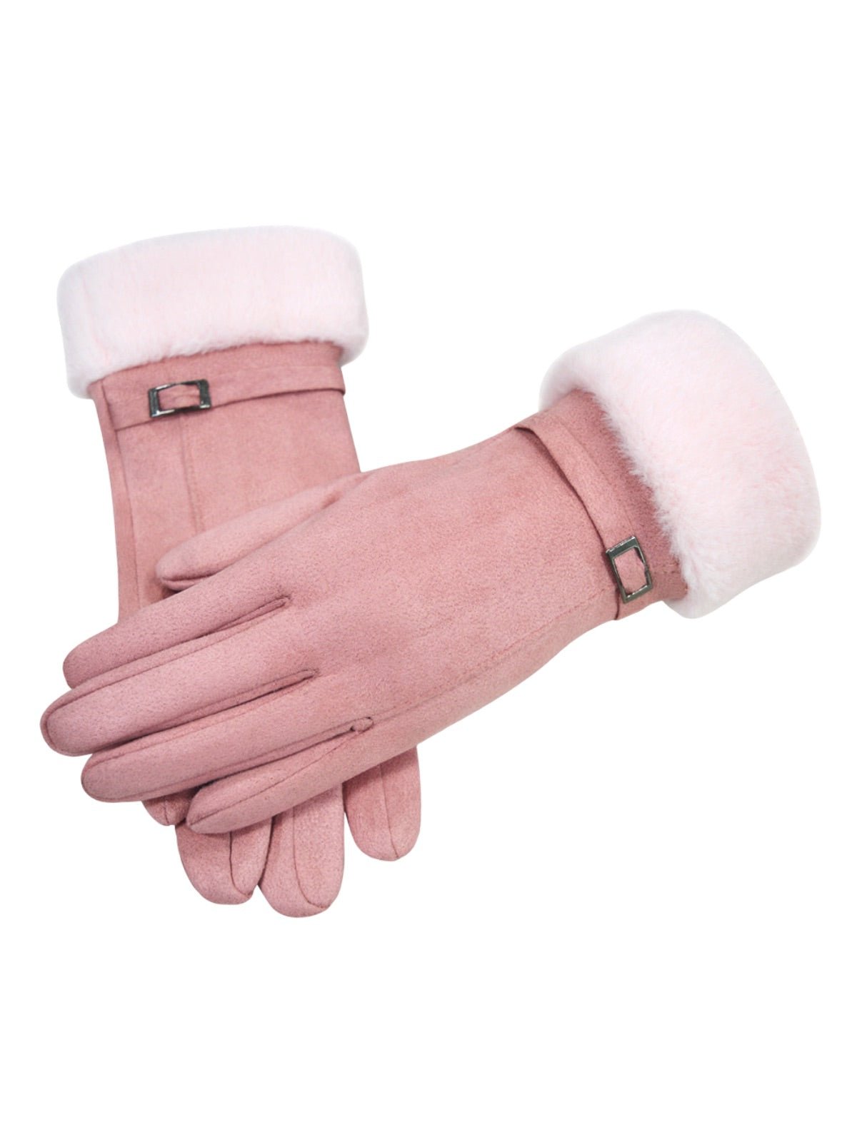 Gants d’hiver femme en suédine doublés polaire, toucher tactile, chauds et confortables, poignet en fausse fourrure, style minimal chic, parfaits pour le froid, modèle Zadolie - Écharpe - Rose