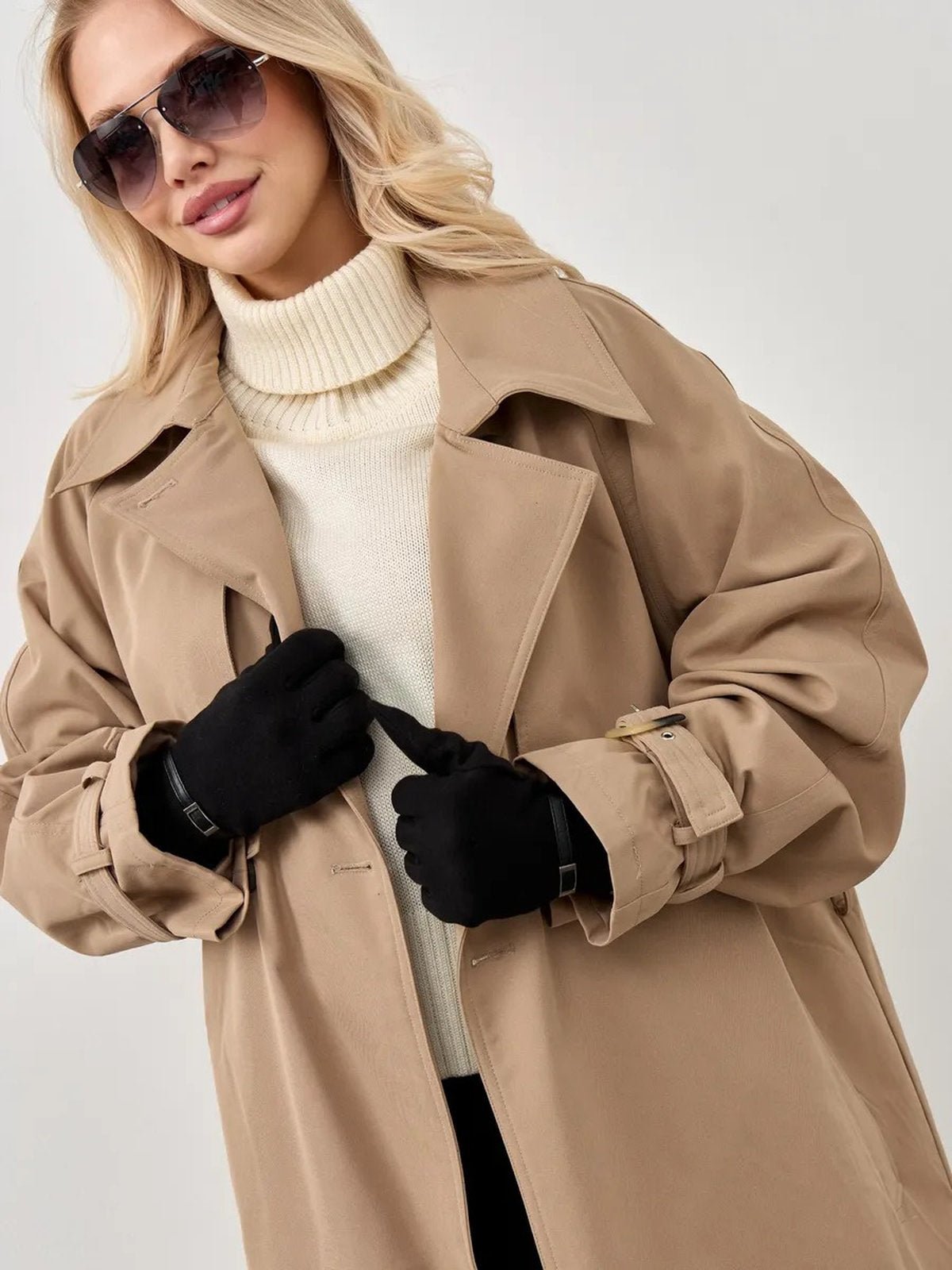 Gants d’hiver femme en suédine doublés polaire, toucher tactile, chauds et confortables, poignet en fausse fourrure, style minimal chic, parfaits pour le froid, modèle Zadolie - Écharpe - Noir