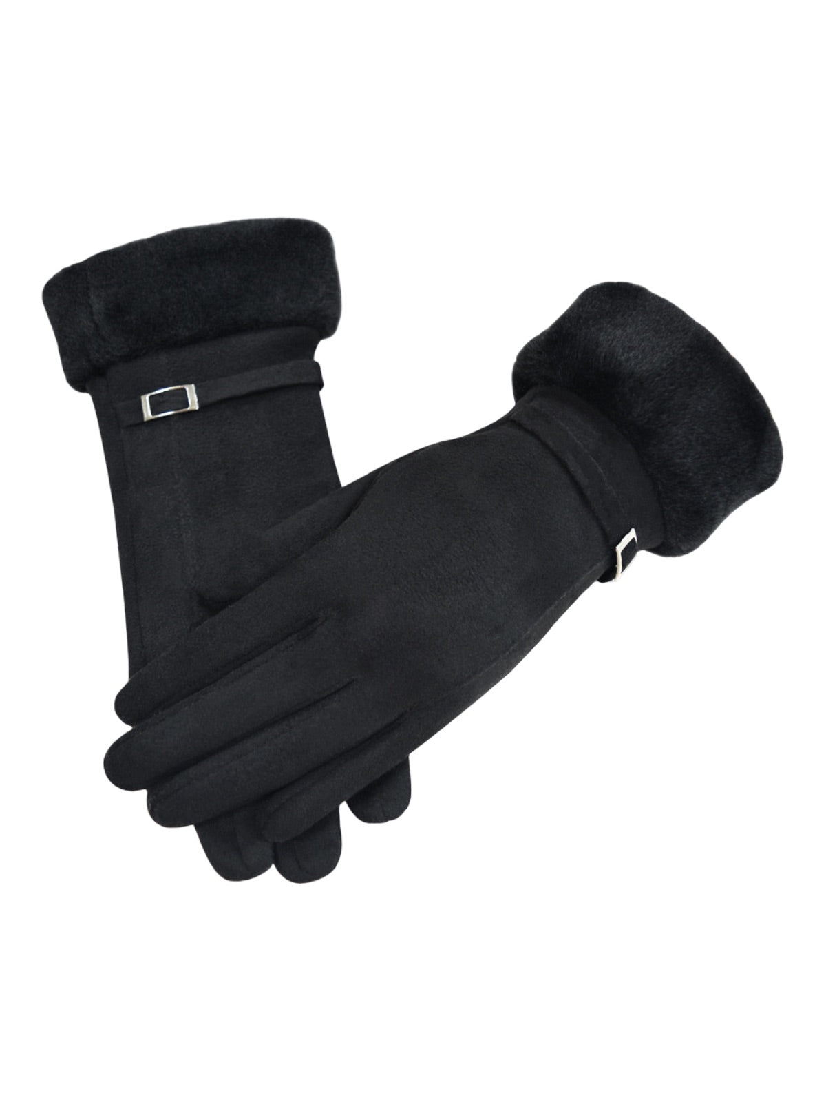 Gants d’hiver femme en suédine doublés polaire, toucher tactile, chauds et confortables, poignet en fausse fourrure, style minimal chic, parfaits pour le froid, modèle Zadolie - Écharpe - Noir