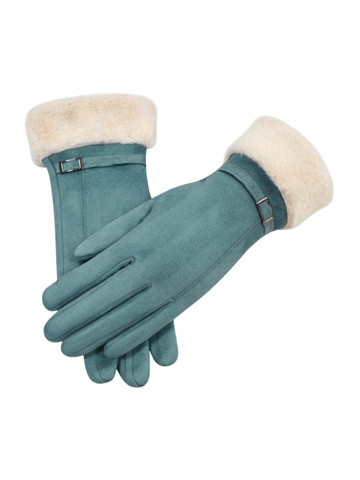 Gants d’hiver femme en suédine doublés polaire, toucher tactile, chauds et confortables, poignet en fausse fourrure, style minimal chic, parfaits pour le froid, modèle Zadolie - Écharpe - Bleu