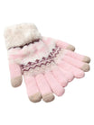 Gants d'hiver femme, gants tactiles et chauds, tricotés doublés, avec motifs renne, douillets hiver, modèle Emma - Gants - Rose