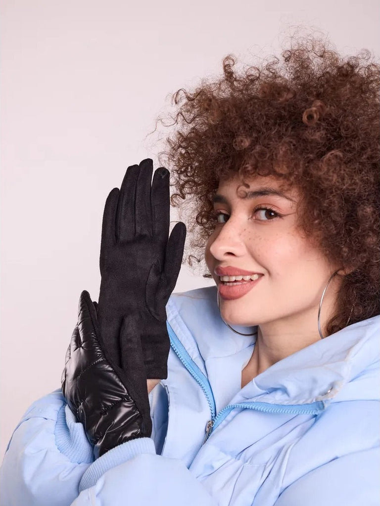 Gants d’hiver femme tactiles, chauds et imperméables, avec doublure polaire et finition velours, modèle Carlotta - Écharpe - Noir