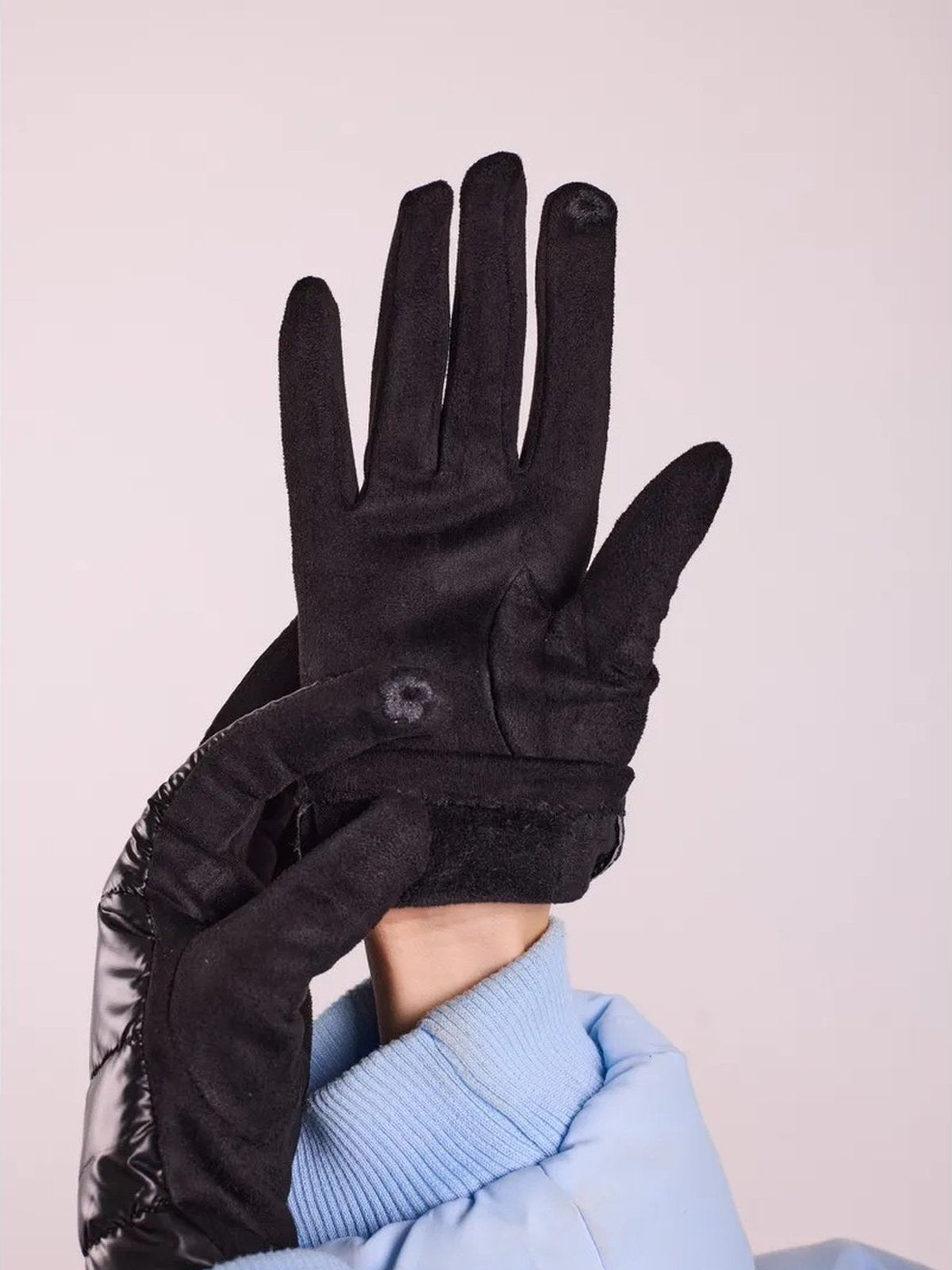Gants d’hiver femme tactiles, chauds et imperméables, avec doublure polaire et finition velours, modèle Carlotta - Écharpe - Noir