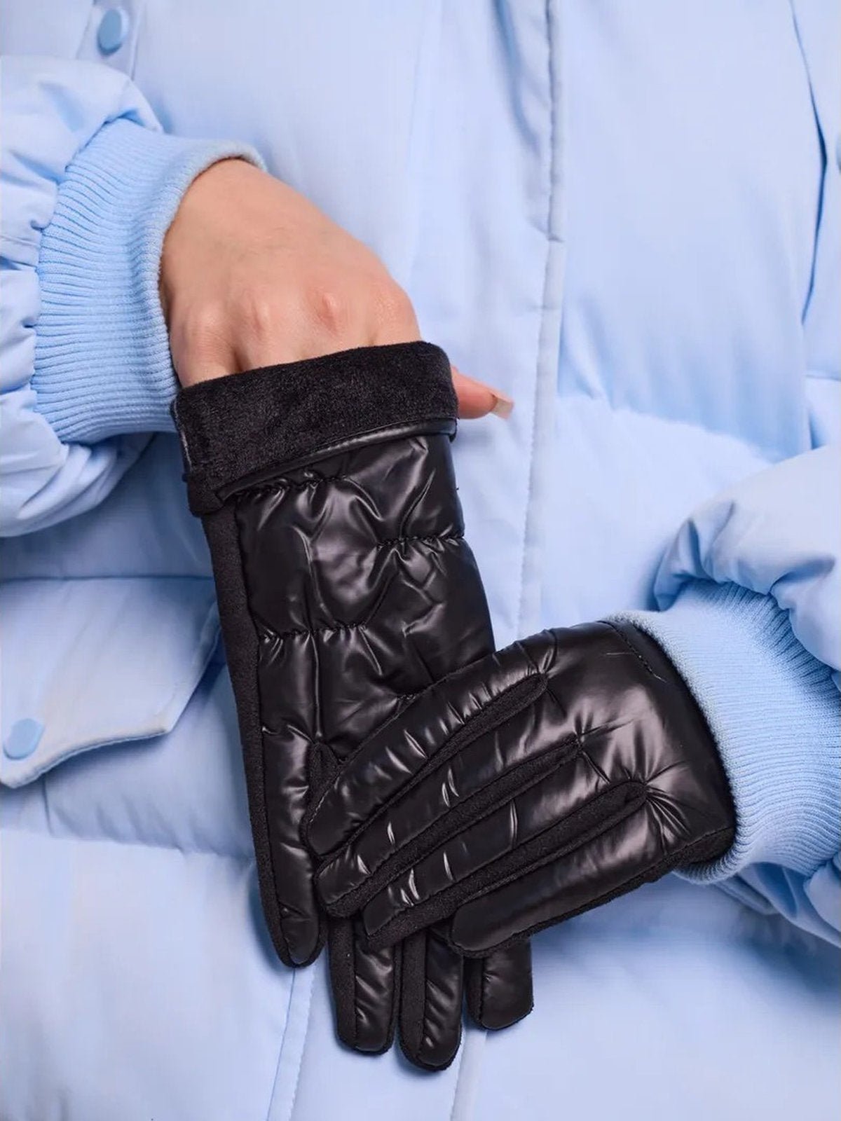 Gants d’hiver femme tactiles, chauds et imperméables, avec doublure polaire et finition velours, modèle Carlotta - Écharpe - Noir