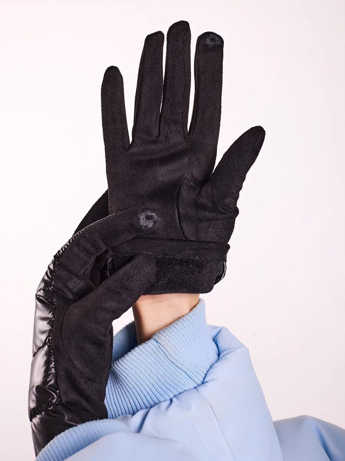 Gants d’hiver femme tactiles, chauds et imperméables, avec doublure polaire et finition velours, modèle Carlotta - Écharpe - Noir