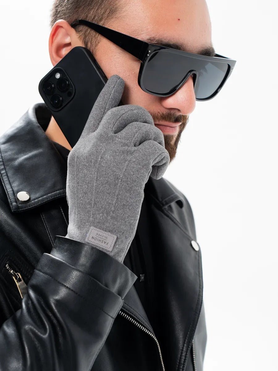 Gants d'hiver homme, tactiles, chauds en polyester, doublés en velours, résiste au froid, modèle Yann - Gants - Gris