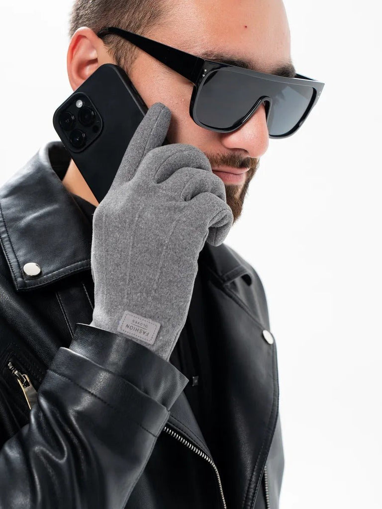 Gants d'hiver homme, tactiles, chauds en polyester, doublés en velours, résiste au froid, modèle Yann - Gants - Gris