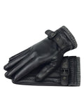 Gants en cuir homme hiver, tactile smartphone, doublure chaude laine, fermeture boucle ajustable, style business noir, modèle Lucien - Gants - Noir M