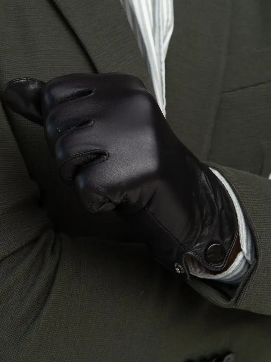Gants en cuir pour homme, d'hiver, gants noirs doublés laine, habillés et chauds, antidérapants et moderne, modèle Romano - Gants - Noir M