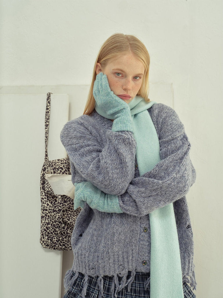 Gants en maille douce, gants hiver femme, gants longs tricotés, gants chauds doux au toucher, gants colorés unis, gants tactiles laine mélangée, modèle Kinz - Écharpe - Turquoise