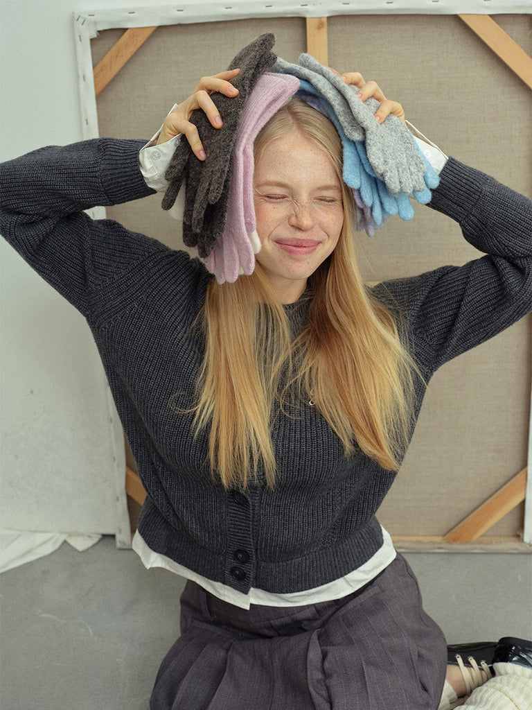 Gants en maille douce, gants hiver femme, gants longs tricotés, gants chauds doux au toucher, gants colorés unis, gants tactiles laine mélangée, modèle Kinz - Écharpe - Blanc