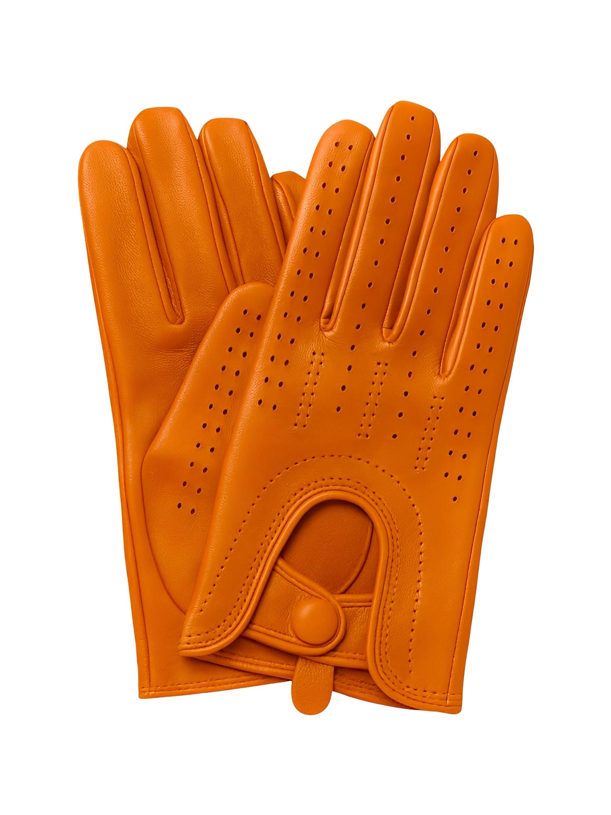 Women's lamb leather gloves, lightweight perforated model for mid-season, unlined design with snap button, ideal for driving and daily use, soft and comfortable, Emira model