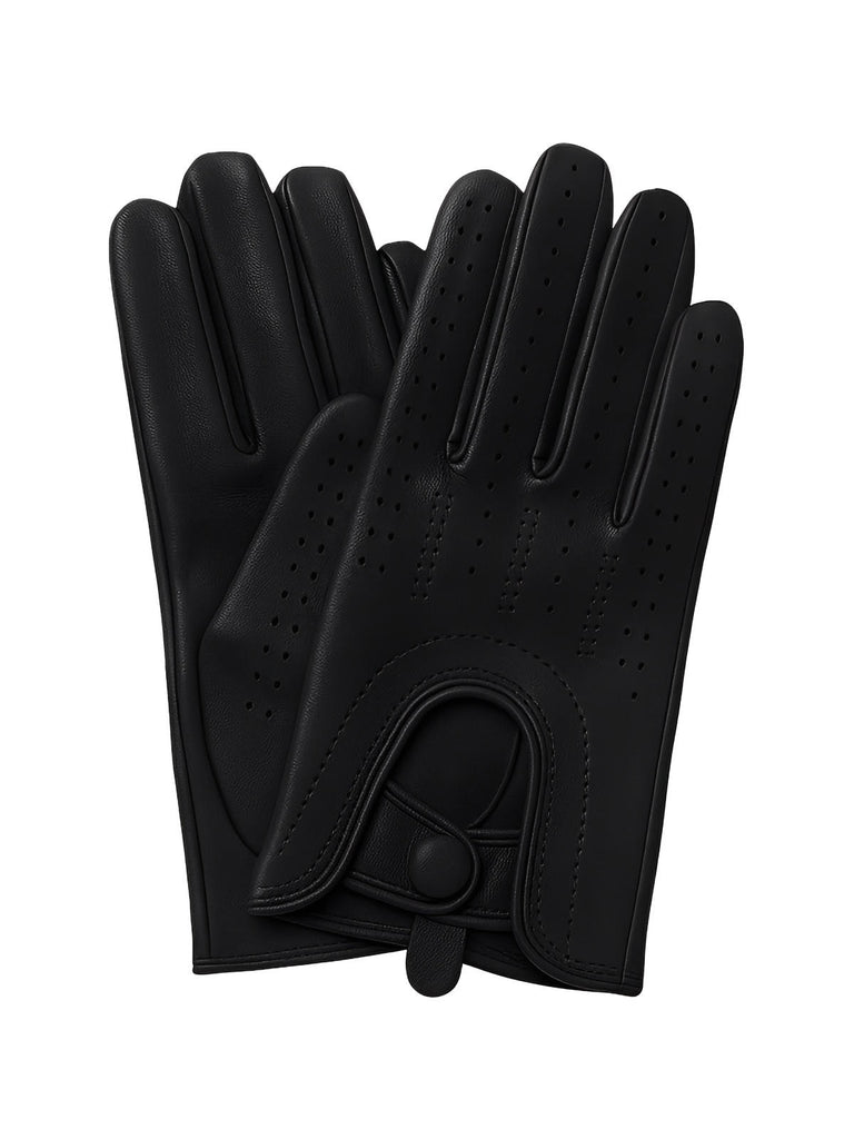 Women's lamb leather gloves, lightweight perforated model for mid-season, unlined design with snap button, ideal for driving and daily use, soft and comfortable, Emira model