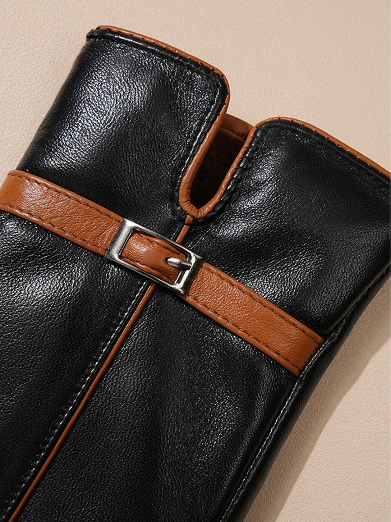 Gants femme en cuir, gants tactiles hiver, accessoire chaud doublé, gants mode élégants, parfaits pour la conduite, modèle Irmène - Écharpe - Noir M