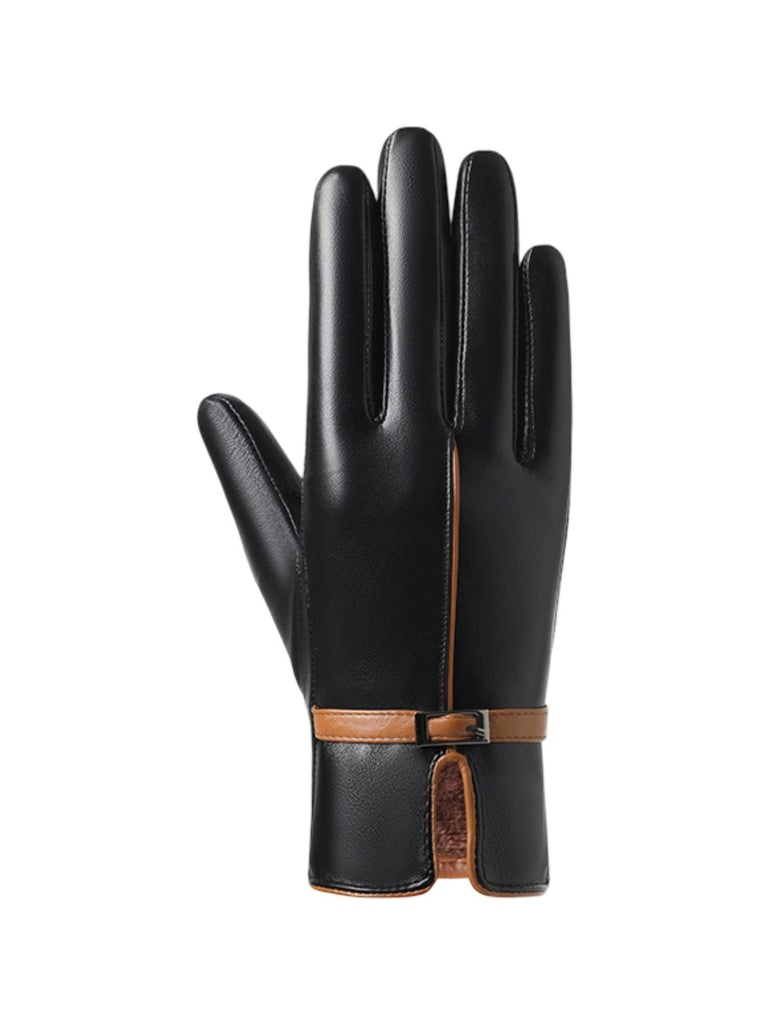 Gants femme en cuir, gants tactiles hiver, accessoire chaud doublé, gants mode élégants, parfaits pour la conduite, modèle Irmène - Écharpe - Noir M
