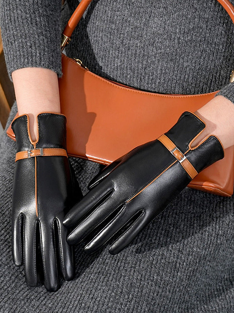 Gants femme en cuir, gants tactiles hiver, accessoire chaud doublé, gants mode élégants, parfaits pour la conduite, modèle Irmène - Écharpe - Noir M