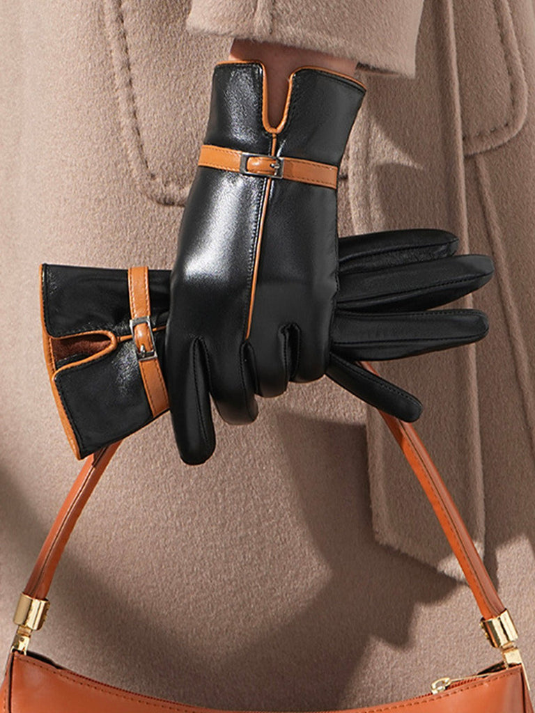Gants femme en cuir, gants tactiles hiver, accessoire chaud doublé, gants mode élégants, parfaits pour la conduite, modèle Irmène - Écharpe - Noir M