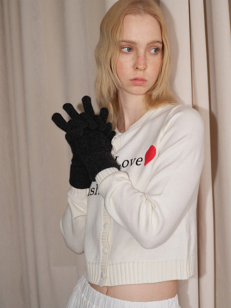 Gants femme hiver, fibre de lapin, maille torsadée douce, toucher tactile, chaud et léger, poignet long côtelé, modèle Patine - Gants - Gris foncé