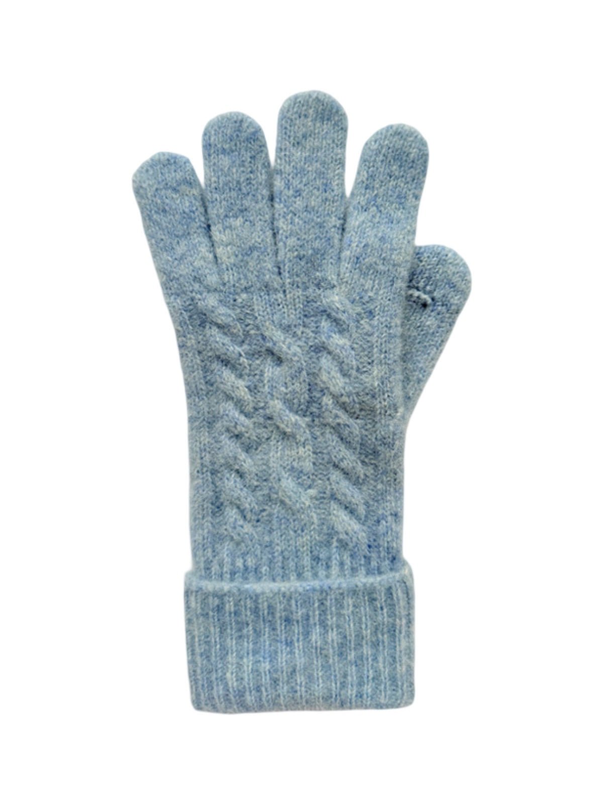 Gants femme hiver, fibre de lapin, maille torsadée douce, toucher tactile, chaud et léger, poignet long côtelé, modèle Patine - Gants - Bleu