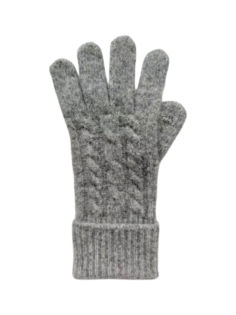 Gants femme hiver, fibre de lapin, maille torsadée douce, toucher tactile, chaud et léger, poignet long côtelé, modèle Patine - Gants - Gris clair