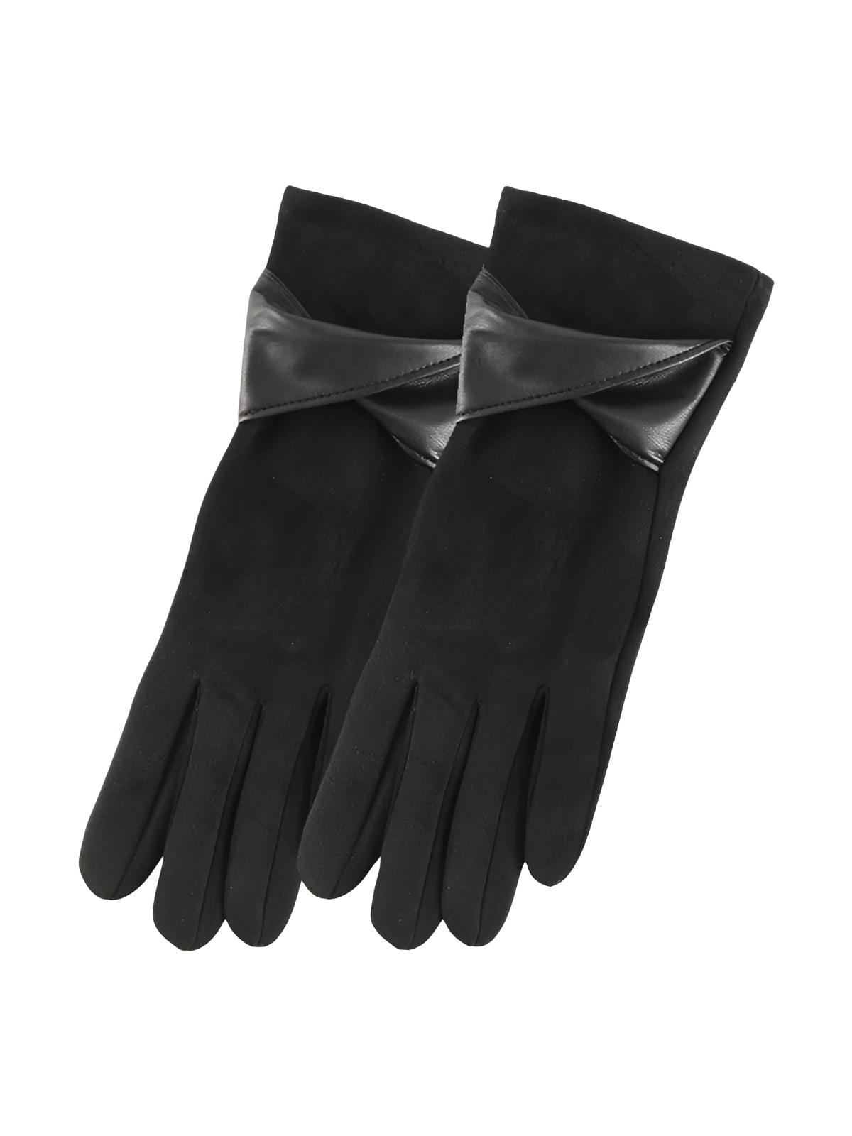Gants femme hiver, gants tactiles chauds, en suédine doublés, gants chic avec nœud simili vegan, modèle Fouke - Gants - Noir