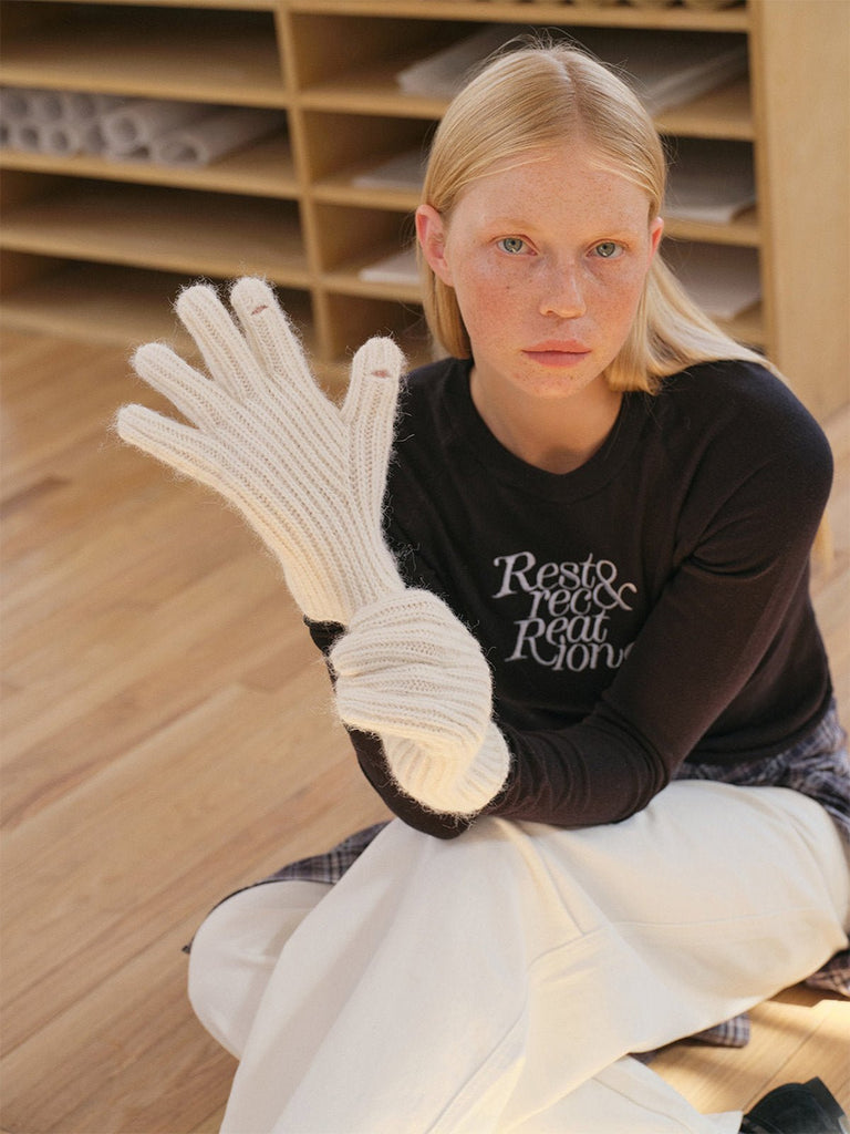 Gants hiver laine côtelée, maille épaisse tactile, douceur chaude unisexe, style casual coloré, taille unique, modèle Tyanne - Gants - Blanc