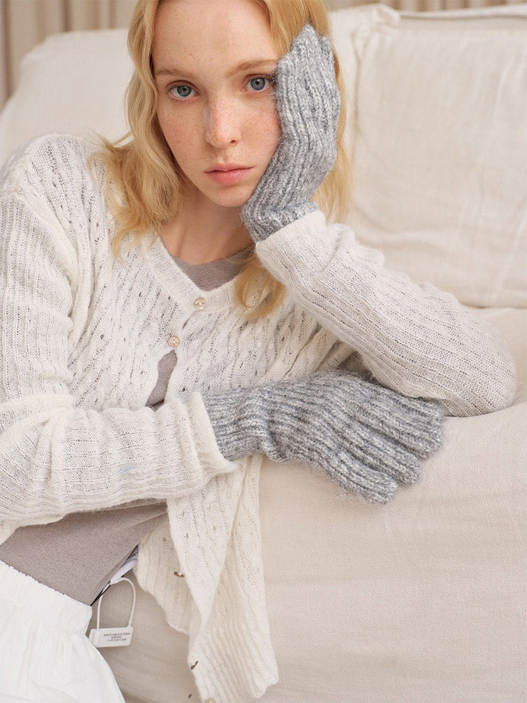 Gants hiver laine côtelée, maille épaisse tactile, douceur chaude unisexe, style casual coloré, taille unique, modèle Tyanne - Gants - Gris