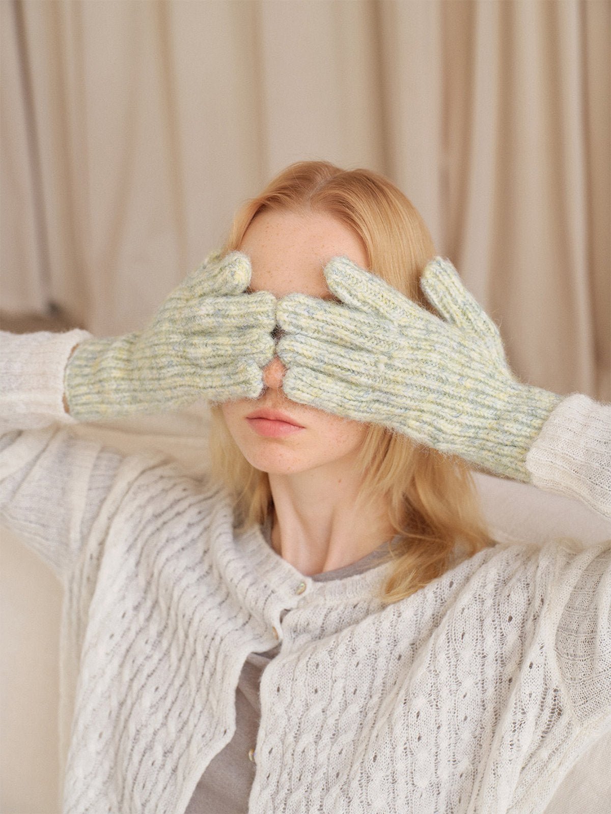 Gants hiver laine côtelée, maille épaisse tactile, douceur chaude unisexe, style casual coloré, taille unique, modèle Tyanne - Gants - Vert