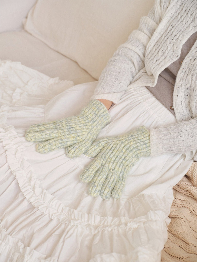 Gants hiver laine côtelée, maille épaisse tactile, douceur chaude unisexe, style casual coloré, taille unique, modèle Tyanne - Gants - Vert